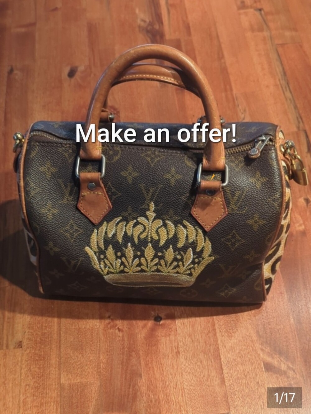 Authentic Custom LV Speedy 25 Brown with Gold Crown Accent